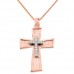 Μασίφ βαπτιστικός σταυρός από ροζ χρυσό Κ14 με αλυσίδα